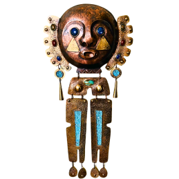 MÁSCARA CHINCHORRO EN COBRE - BRONCE CON LAPISLÁZULI Y DIVERSAS PIEDRAS