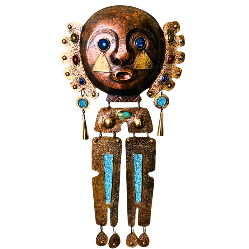 MÁSCARA CHINCHORRO EN COBRE - BRONCE CON LAPISLÁZULI Y DIVERSAS PIEDRAS MÁSCARA CHINCHORRO EN COBRE - BRONCE CON LAPISLÁZULI Y DIVERSAS PIEDRAS