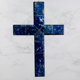 Crucifijo Gota o Recto Mural en Lapislázuli y Alpaca N°2