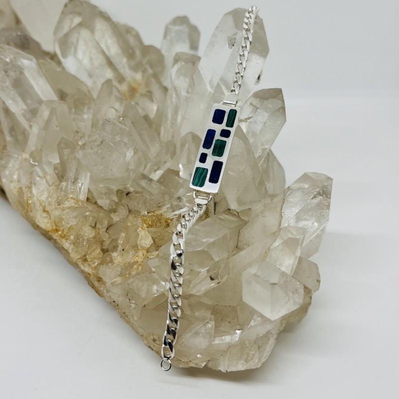 Pulsera Esclava con Rectángulos Redondeados en Lapislázuli y Malaquita Pulsera Esclava con Rectángulos Redondeados en Lapislázuli y Malaquita