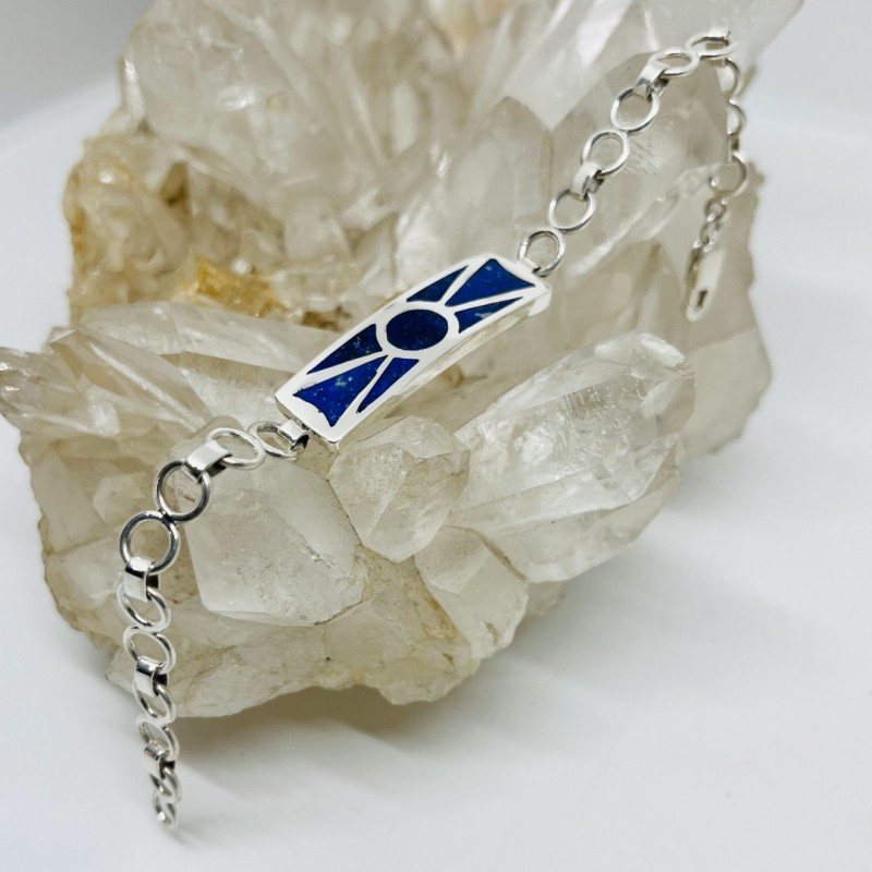 Pulsera Piocha Diagonales Cruzadas y Círculo Central en Lapislázuli