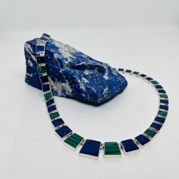 COLLAR CUADRADOS EN DEGRADÉ EN LAPISLÁZULI Y MALAQUITA