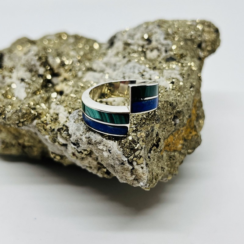Anillo Cruzado doble en Lapislázuli y Malaquita Anillo Cruzado doble en Lapislázuli y Malaquita