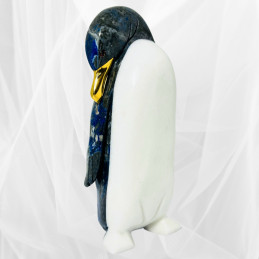 Pingüino Cabizbajo 18 cm esculpido en Lapislázuli y Mármol Blanco