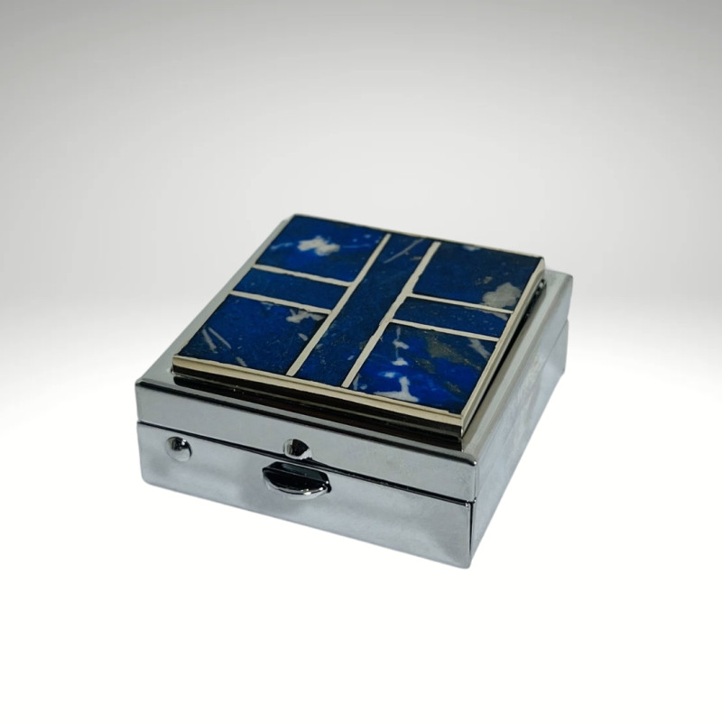 Pastillero Cuadrado Enchapado en Lapislázuli con Divisiones