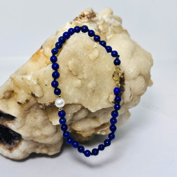 Pulsera Bolitas 4mm en Lapislázuli Centro Perla de Río y Bolitas de Gold Filled