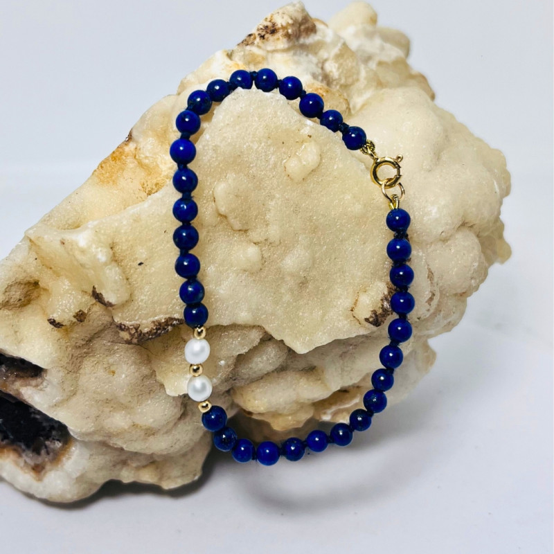 Pulsera Bolitas 4mm en Lapislázuli Centro Perlas de Río y Bolitas de Gold Filled Pulsera Bolitas 4mm en Lapislázuli Centro Perlas de Río y Bolitas de Gold Filled