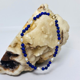 Pulsera Bolitas 4mm en Lapislázuli Centro Perlas de Río y Bolitas de Gold Filled