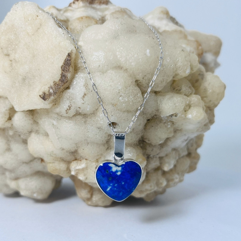 Set Colgante Corazón Bombé en Lapislázuli con Cadena