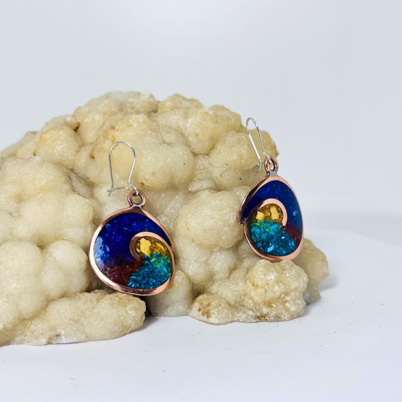 Aros Gancho Espiral en Cobre y Diferentes Piedras