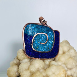 Colgante Espiral en Cobre con Mosaico en Lapislázuli y Turquesa