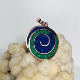 Colgante Espiral en Cobre con Mosaico en Lapislázuli y Malaquita