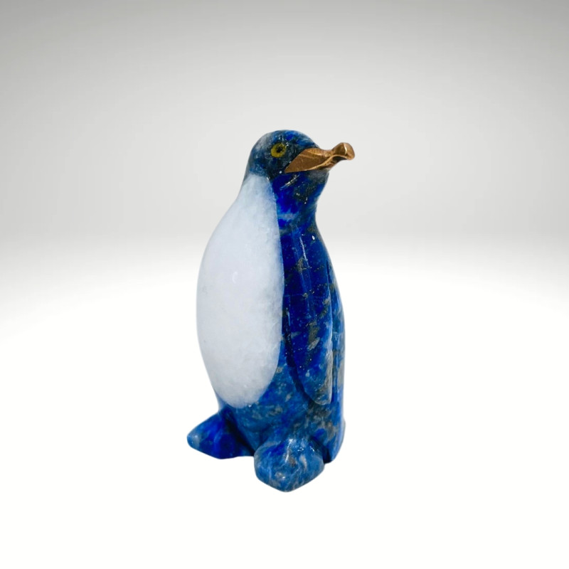 Pingüino Esculpido en Lapislázuli y Mármol Blanco 5 cm Pingüino Esculpido en Lapislázuli y Mármol Blanco 5 cm