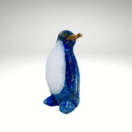Pingüino Esculpido en Lapislázuli y Mármol Blanco 7 cm