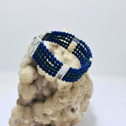 Pulsera 4 Tiras en Bolitas de Lapislázuli y Malaquita con Aplicaciones en Madre Perla