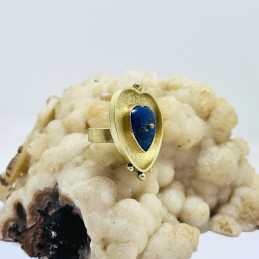 Anillo Ajustable Corazón en Bronce y Lapislázuli