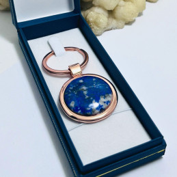 Llavero Círculo Cobrizado con Aplicación en Lapislázuli Bombé