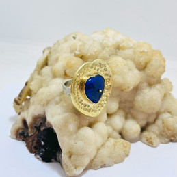 Anillo Ajustable Corazón en Bronce Martillado y Lapislázuli