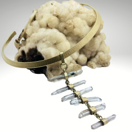 Collar Tiara en Bronce con Colgante 6 Cristales de Cuarzo en Degradé