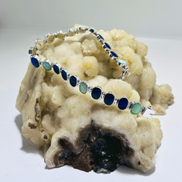Pulsera Goznes Óvalos en Degradé con Lapislázuli y Ópalo Blanco