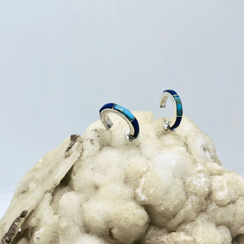Aros Argolla diseño Carrete en Lapislázuli y Turquesa Pequeños