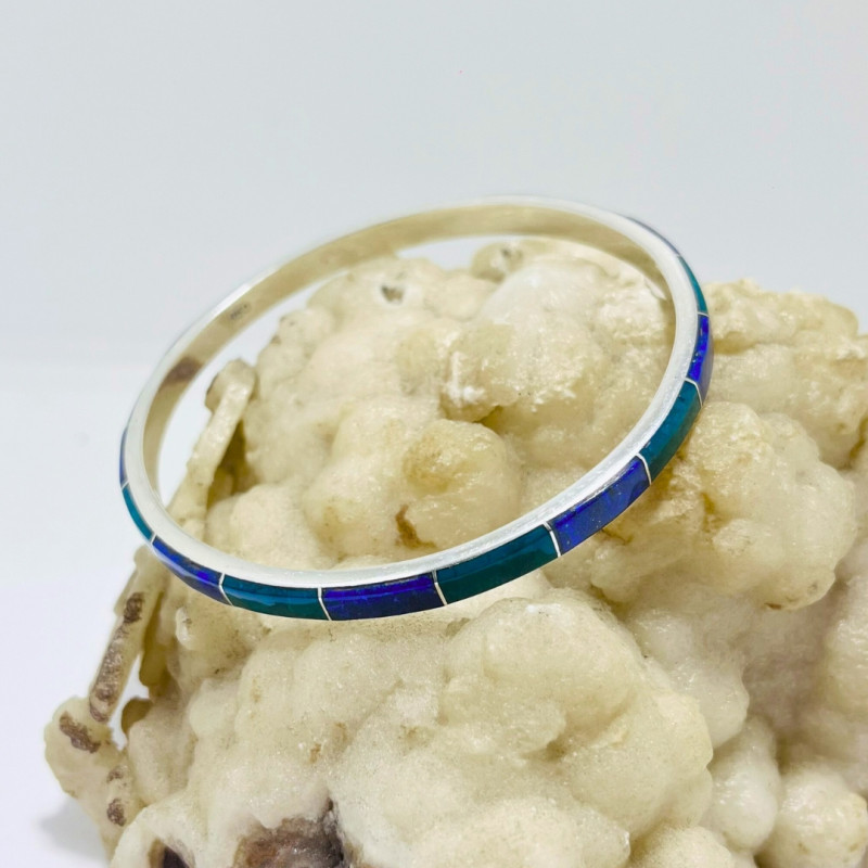 Pulsera Esclava Carrete en Lapislázuli y Malaquita