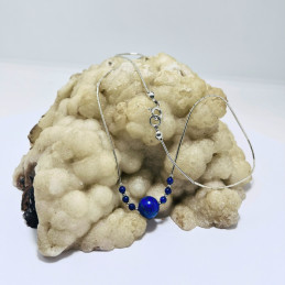Collar Mostacilla con Centro en Bolitas de Lapislázuli y Plata fina
