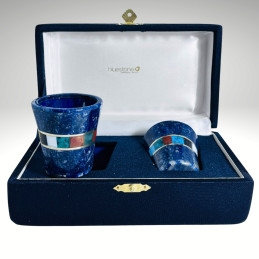 Set 2 Vasos Sake en Lapislázuli con Aplicación en Diferentes Piedras