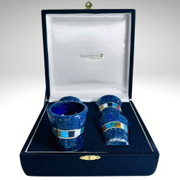 Set 4 Vasos Sake en Lapislázuli con Aplicación en Diferentes Piedras