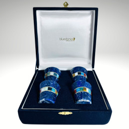 Set 4 Vasos Sake en Lapislázuli con Aplicación en Diferentes Piedras
