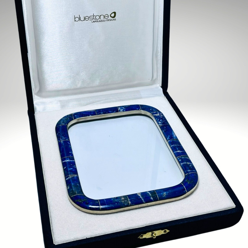 Portarretrato rectangular en Lapislázuli y Alpaca N°4 con Estuche