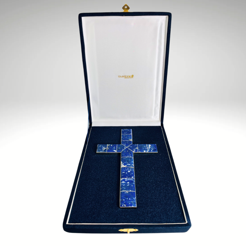 Crucifijo Mural en Lapislázuli y Alpaca con Estuche