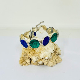 Pulsera Gozne Módulos Circulares en Lapislázuli y Malaquita