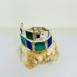 Pulsera Gozne Módulos Cuadrados en Lapislázuli y Malaquita