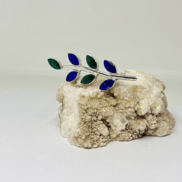 Prendedor Rama en Lapislázuli, Malaquita y Plata Fina