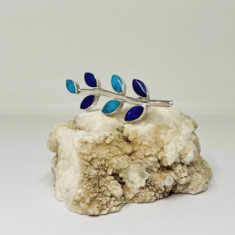 Prendedor Rama en Lapislázuli, Turquesa y Plata Fina