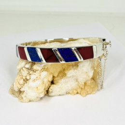 Pulsera Esclava con Cadena en Lapislázuli y Jaspe Rojo