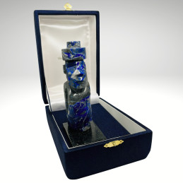 Moai Esculpido en Lapislázuli 14cm con Base de Ónix Negro y Estuche