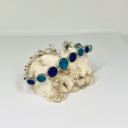 Pulsera Gozne en Plata con Círculos en Degradé con Lapislázuli y Malaquita