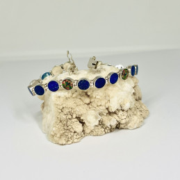 Pulsera Gozne en Plata con Círculos en Lapislázuli y Ópalo