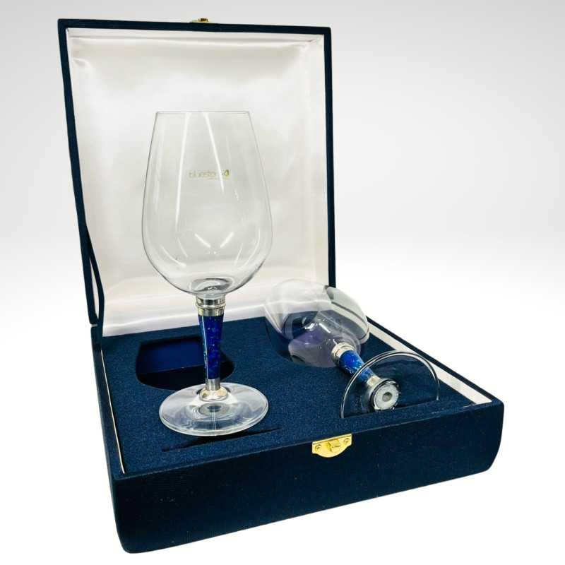 Set Par de Copas de Vino Blanco con Aplicación en Lapislázuli