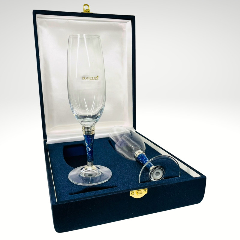 Set Par de Copas de Champagne con Aplicación en Lapislázuli